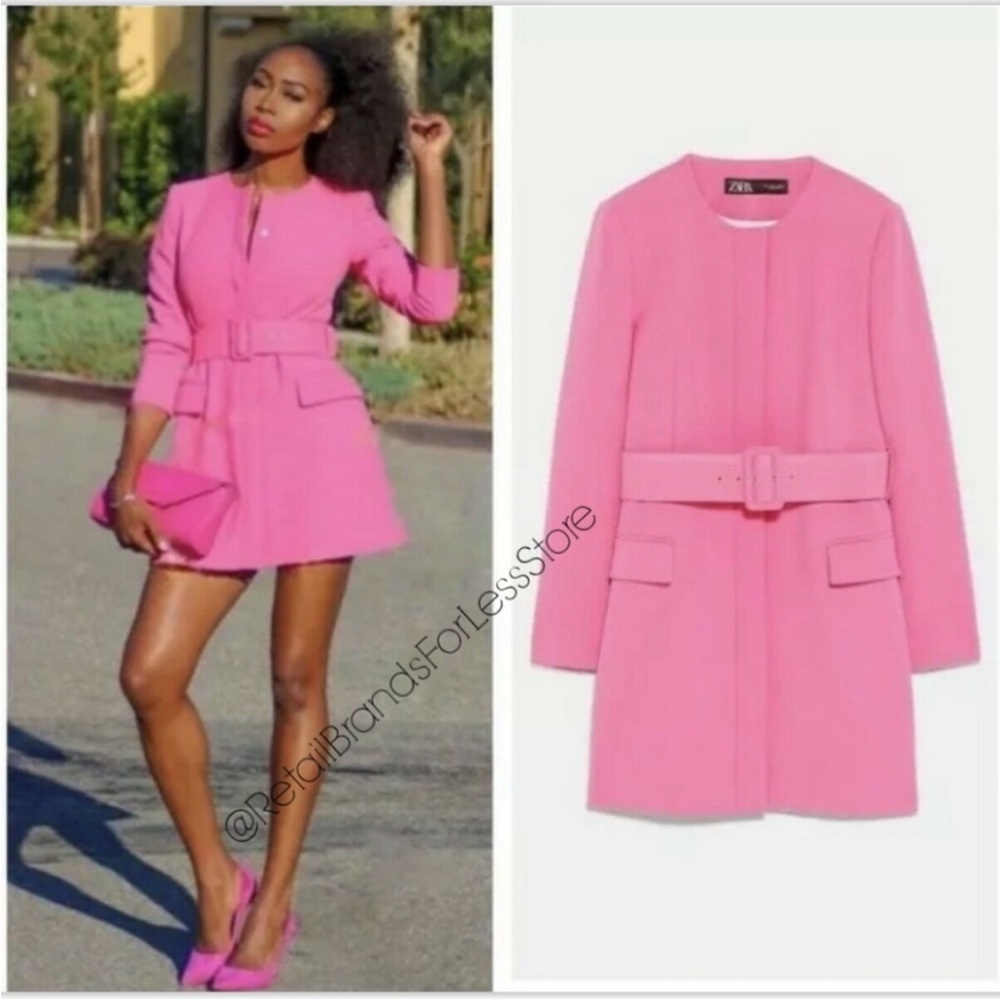 Zara Barbie pink belted frock coat Medium FLAWED PLEASE SEE DESCRIPTION